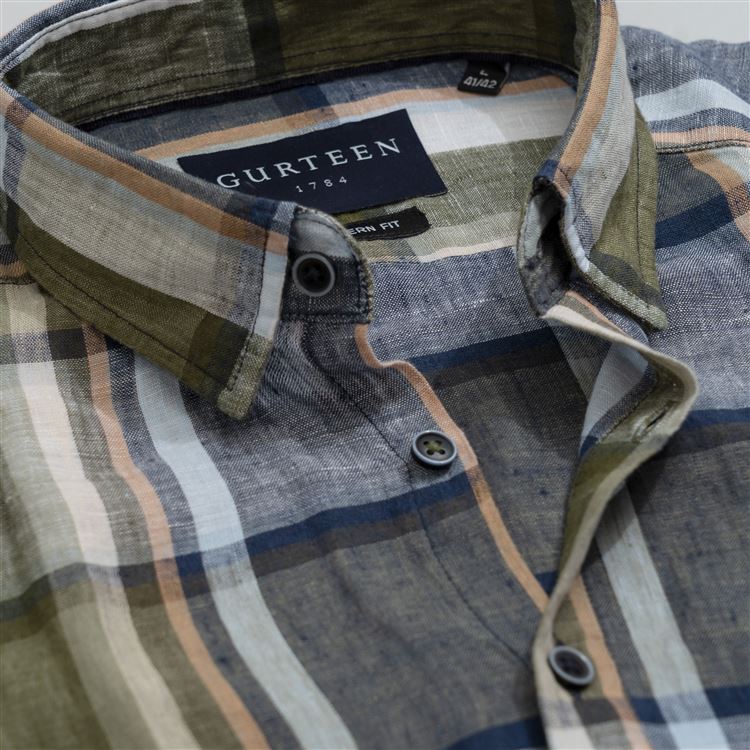 Rome Olive Linen Check Shirt