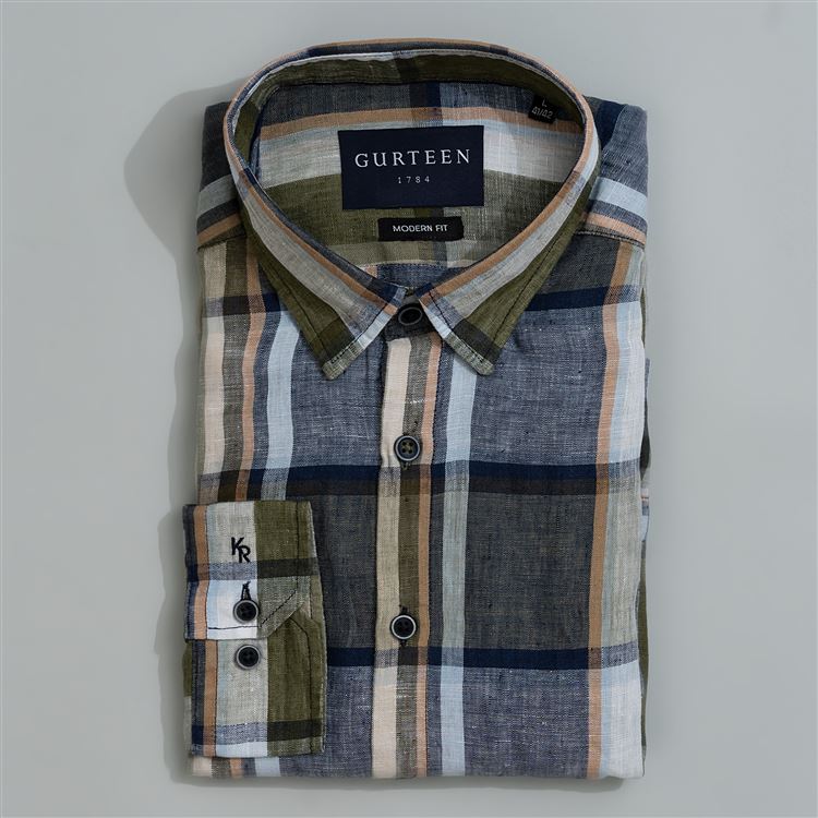 Rome Olive Linen Check Shirt