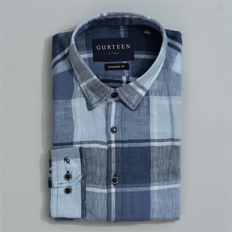 Rome Navy Linen Check Shirt