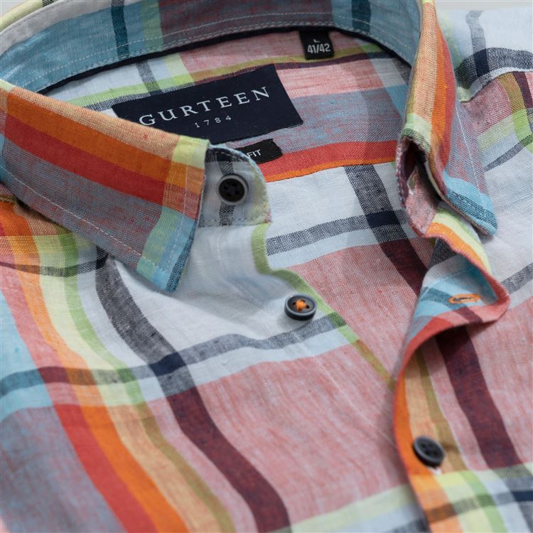 Rome Tangerine Linen Check Shirt