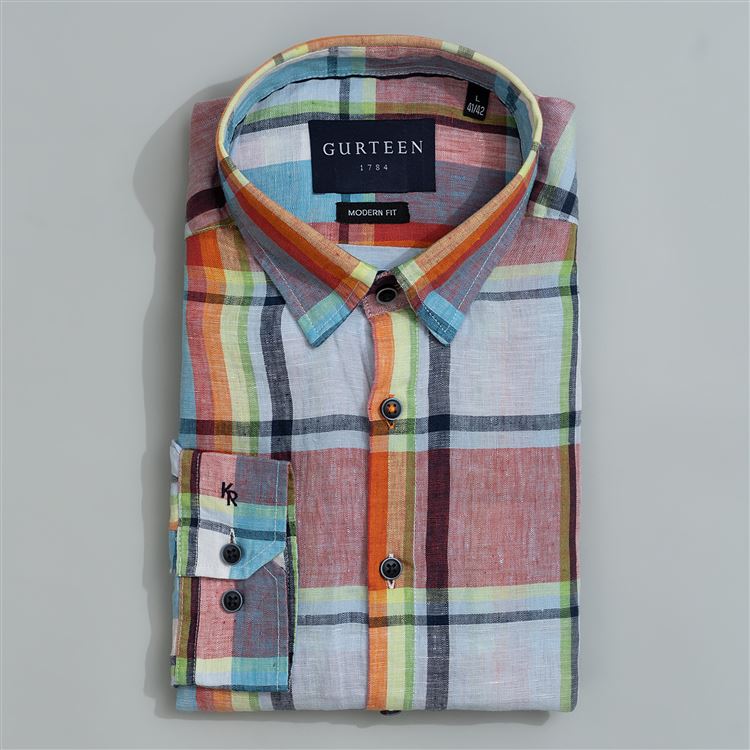 Rome Tangerine Linen Check Shirt