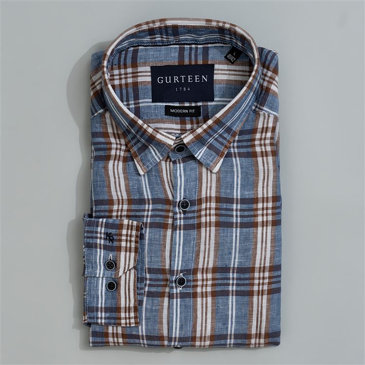 Rome Chocolate Linen Check Shirt