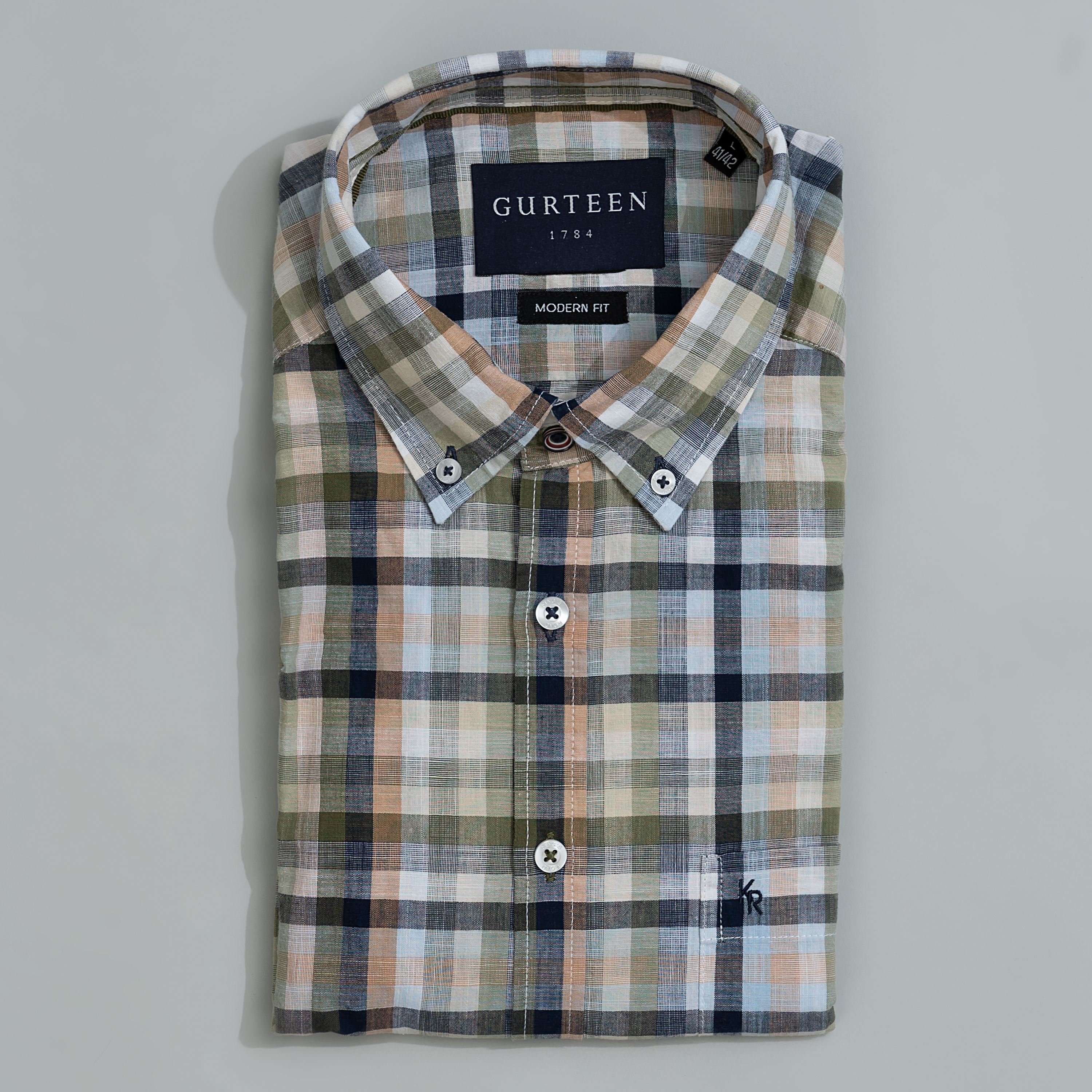 Dockers Short Sleeve Cotton Check Shirt, Men's Size L cotton Khaki type sage green Vintage Second Hand