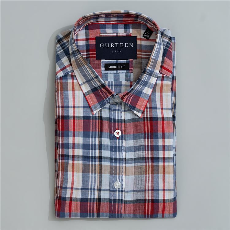 Casina Dark Blue Cotton Check Shirt