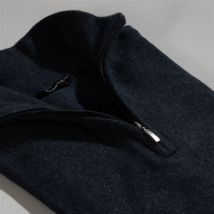 Thirsk Navy Zip Neck Jumper