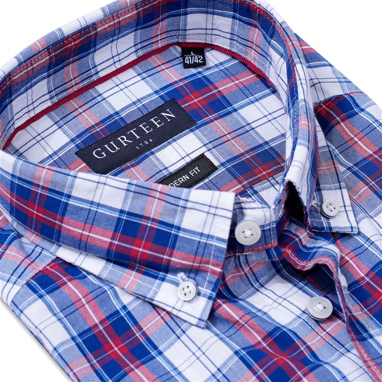 Wentworth Navy Check Short Sleeved Cotton Shirt