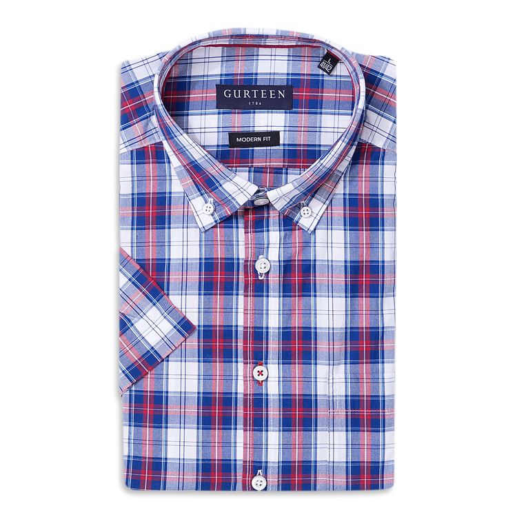 Wentworth Navy Check Short Sleeved Cotton Shirt