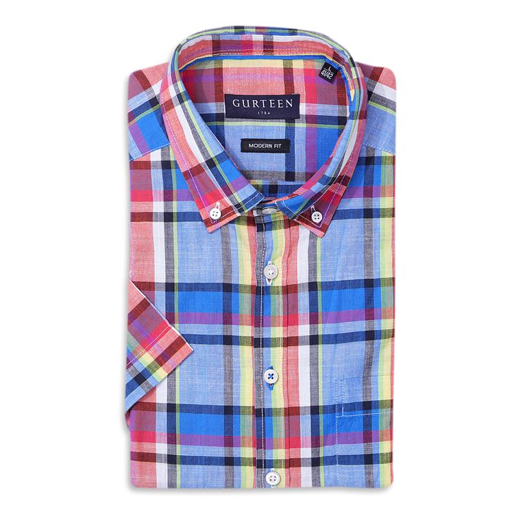 Wentworth Red Check Short Sleeved Cotton Shirt