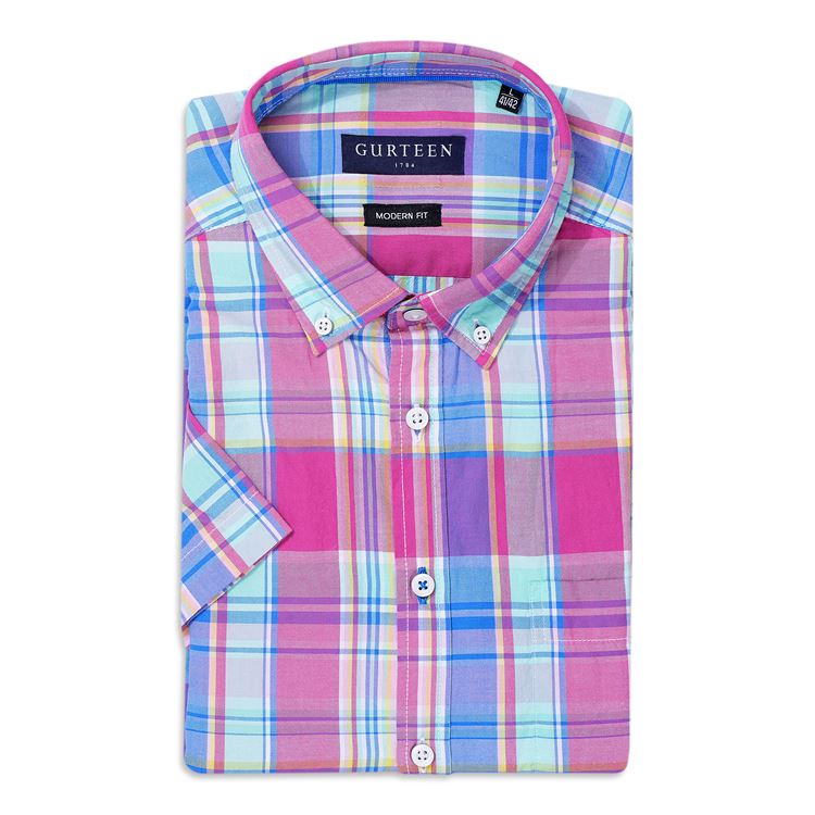 Wentworth Pink Check Short Sleeved Cotton Shirt
