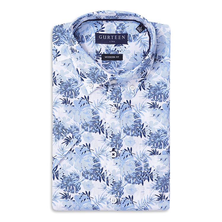 Sunningdale Navy Mix Short Sleeved Cotton Shirt