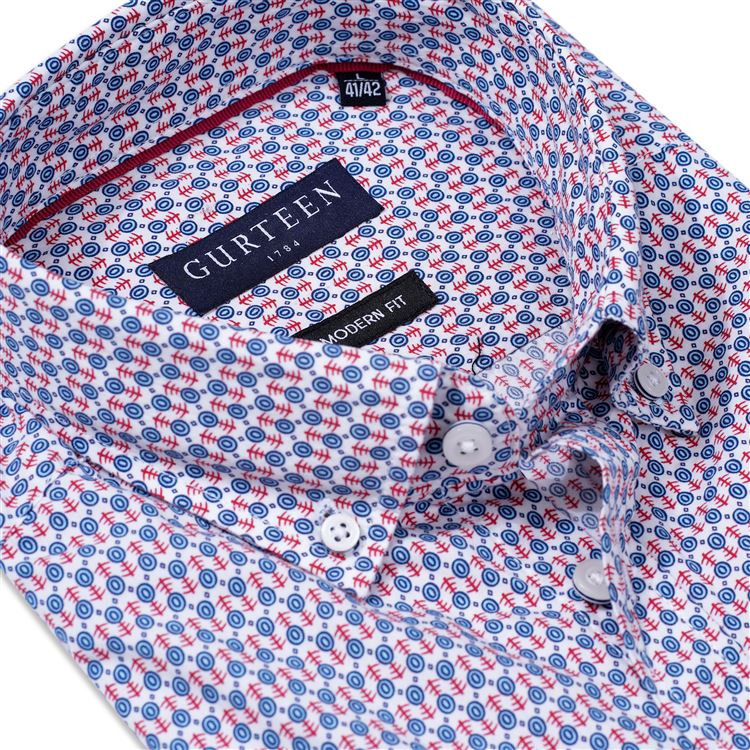 Sunningdale Red Mix Short Sleeved Cotton Shirt