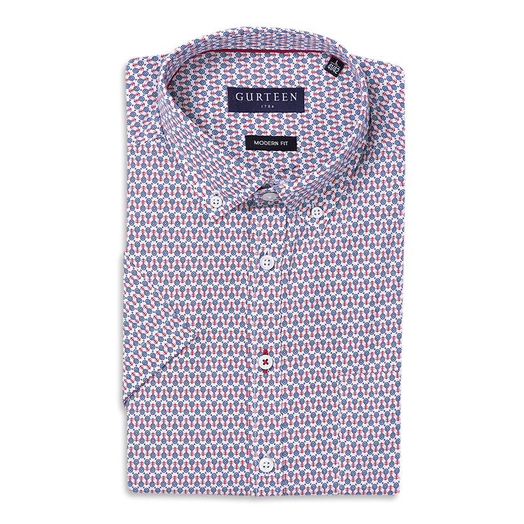 Sunningdale Red Mix Short Sleeved Cotton Shirt