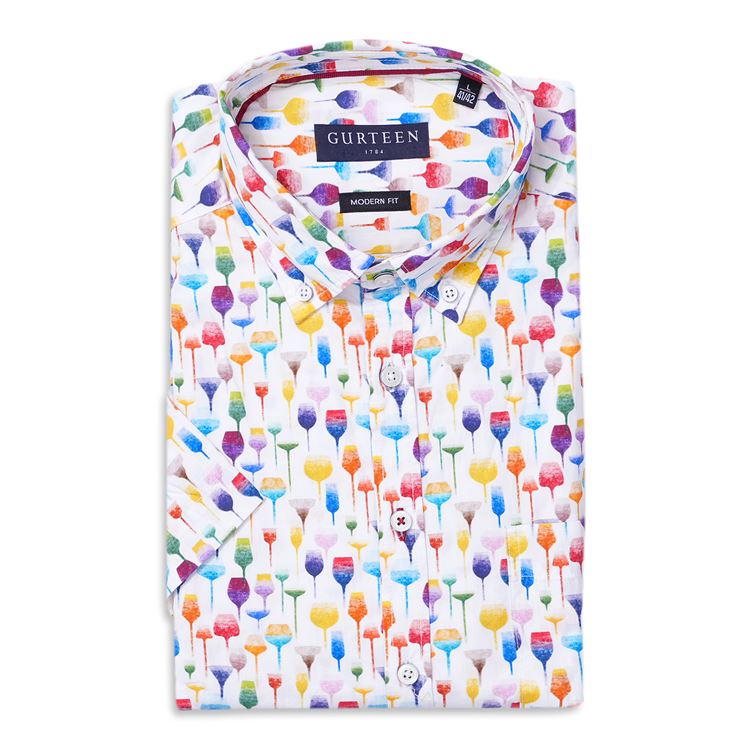 Sunningdale White Mix Short Sleeved Cotton Shirt