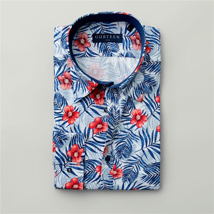 Longleat Blue Flower Cotton Shirt