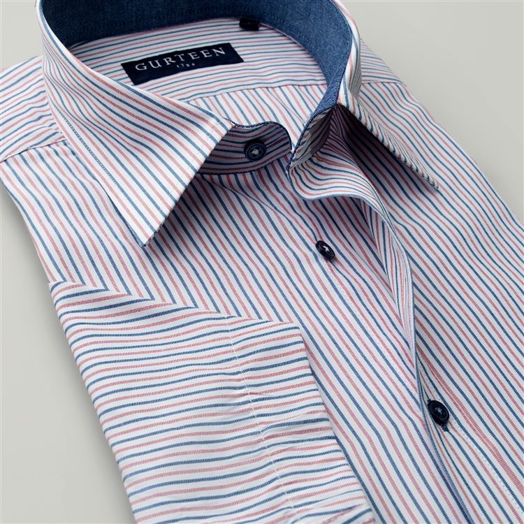 Severn Blue and Red Stripe Poly Cotton Shirt
