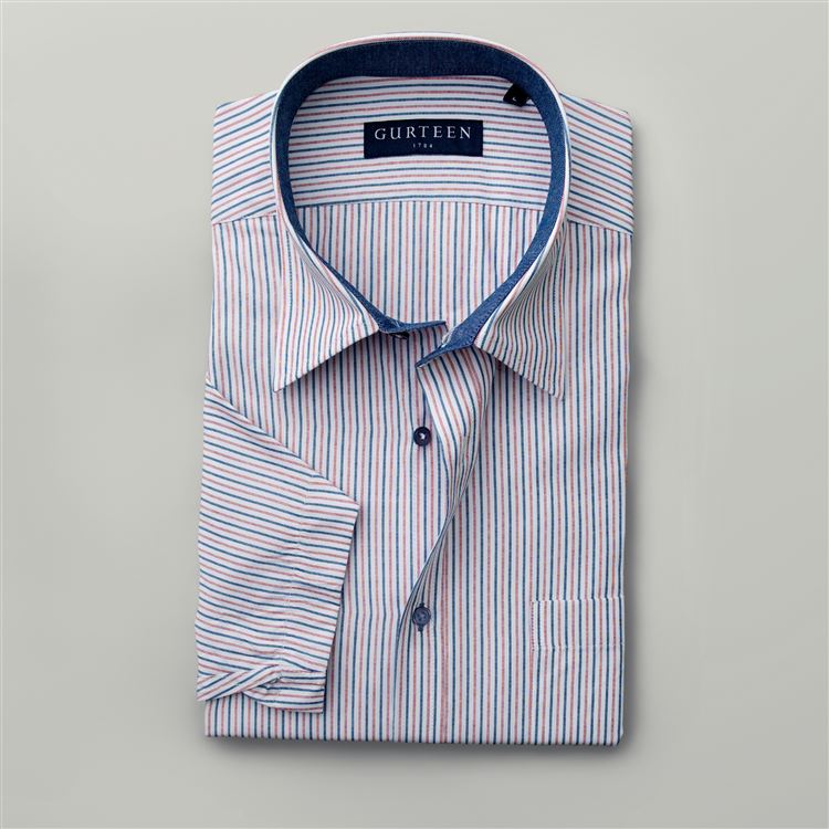 Severn Blue and Red Stripe Poly Cotton Shirt