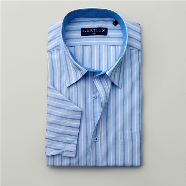 Severn Light Blue Stripe Poly Cotton Shirt