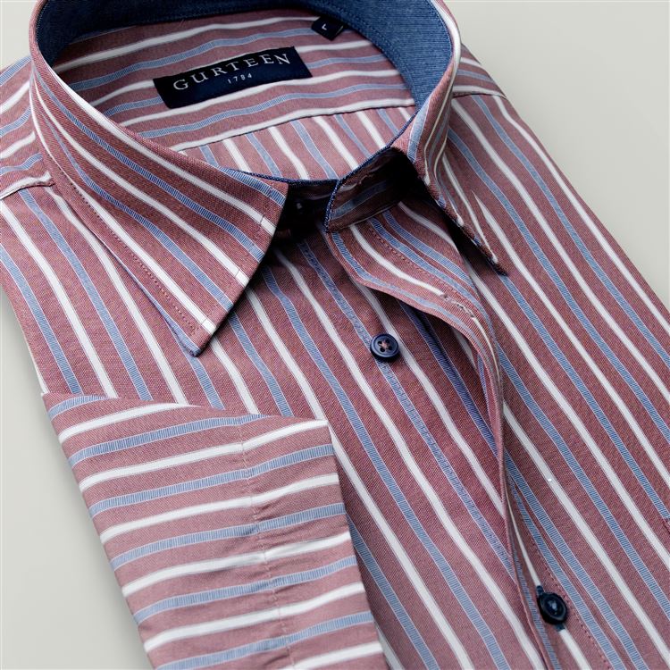 Severn Burgundy Stripe Poly Cotton Shirt