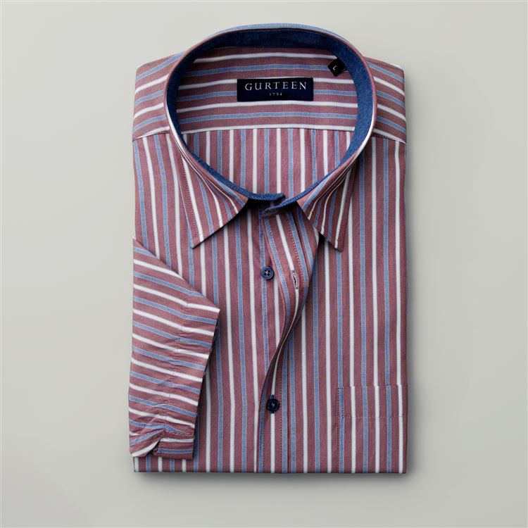 Severn Burgundy Stripe Poly Cotton Shirt